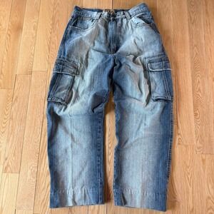 Y2K Zeep Light Blue Wash Denim Cargo Jeans Relaxed Mens 35x30.5 (Tag 36x34)